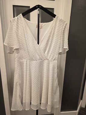 Altar'd State White Textured Dot V-Neck Dress